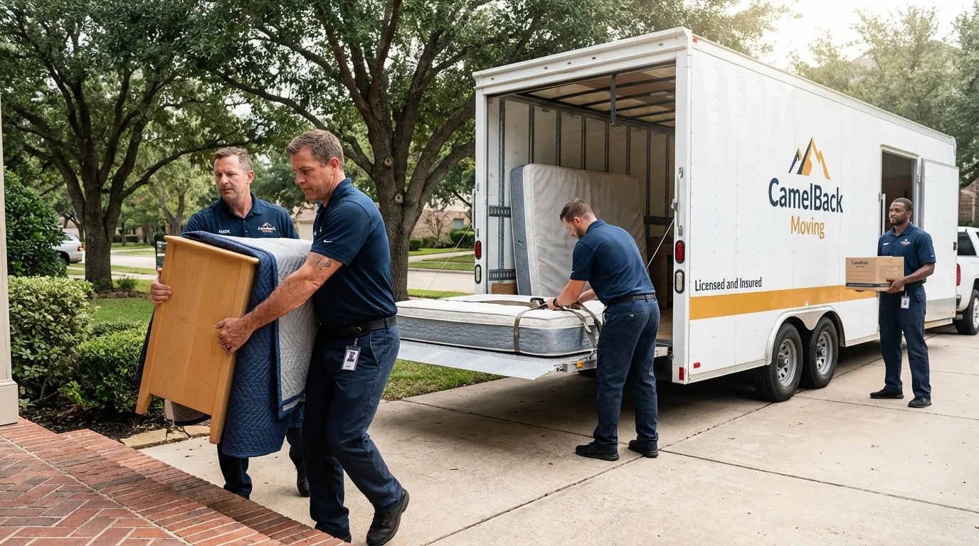 Crew loading residential truck for cross-state move from Bangor, MI