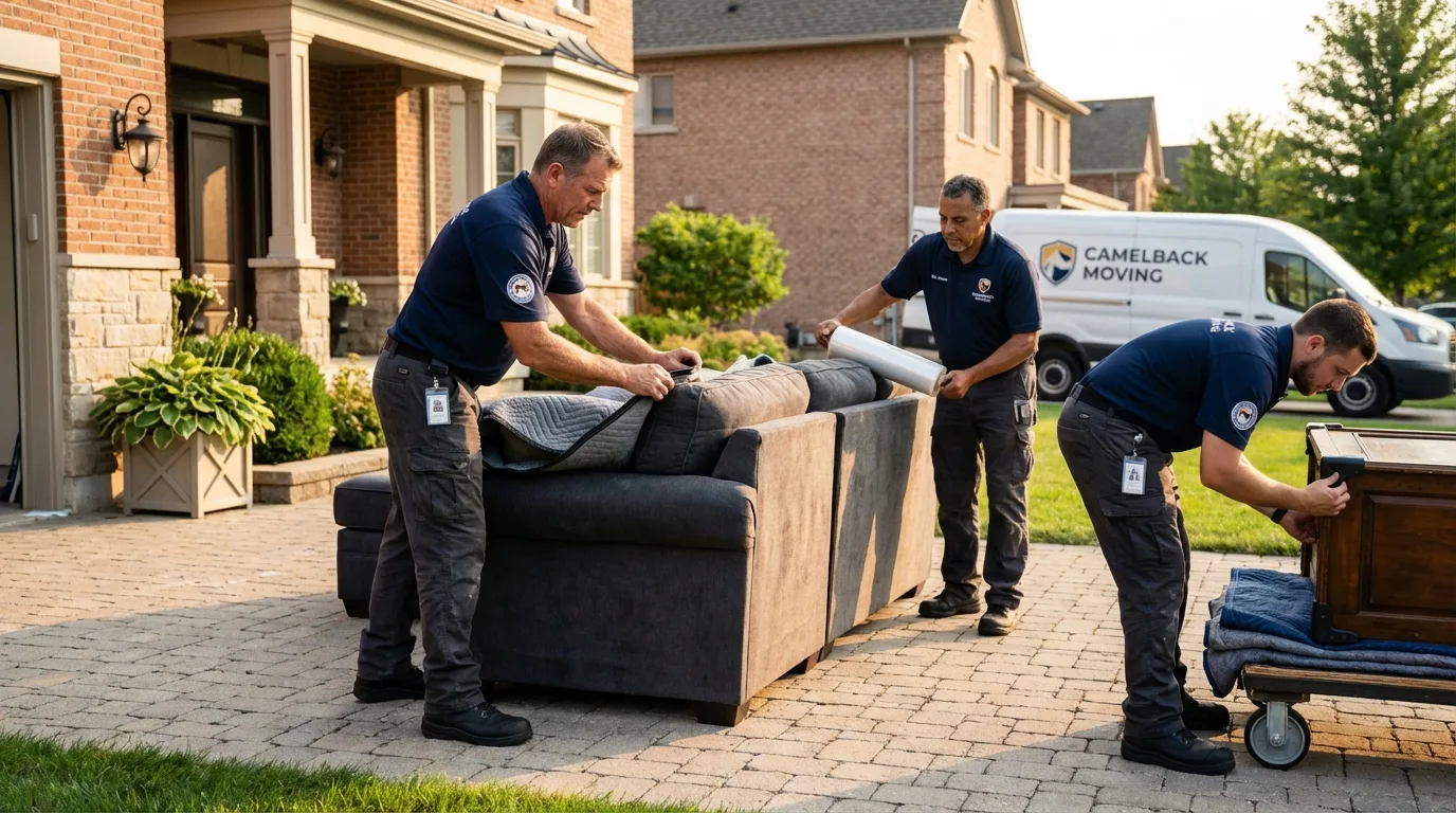 Large estate moving crew wrapping furniture in Bangor, MI